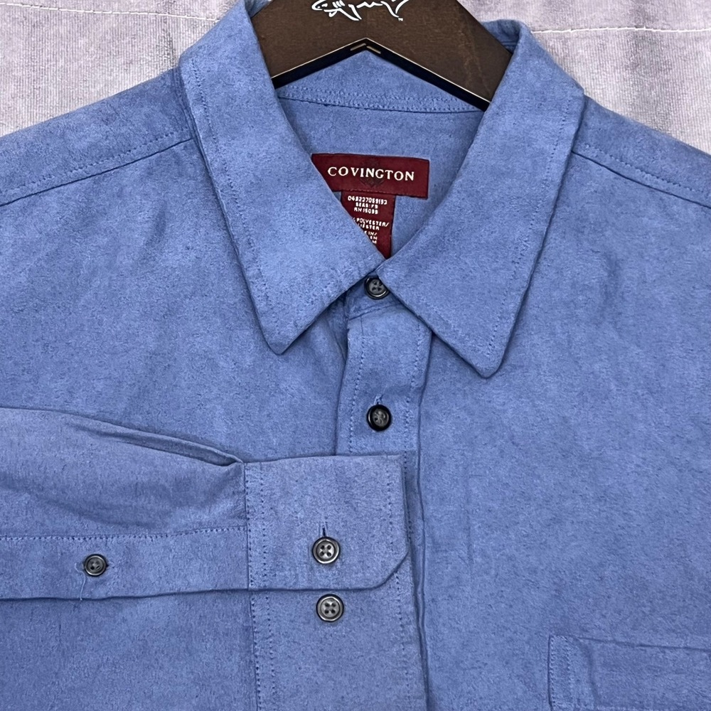Covington Button Down Shirt Mens XXL Blue Faux Suede Long Sleeve Pocket